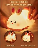 Big Face Rabbit Light, Rabbit Night Lights for Gifts, Cute Silicone Bunny Lamp, 3 Level Dimmable Squishy Nightlight, Rechargeable Bedside Touch Soft Lamp for Breastfeeding (White) - Image 4