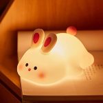Big Face Rabbit Light, Rabbit Night Lights for Gifts, Cute Silicone Bunny Lamp, 3 Level Dimmable Squishy Nightlight, Rechargeable Bedside Touch Soft Lamp for Breastfeeding (White)