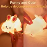 Big Face Rabbit Light, Rabbit Night Lights for Gifts, Cute Silicone Bunny Lamp, 3 Level Dimmable Squishy Nightlight, Rechargeable Bedside Touch Soft Lamp for Breastfeeding (White) - Image 3