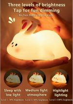 Big Face Rabbit Light, Rabbit Night Lights for Gifts, Cute Silicone Bunny Lamp, 3 Level Dimmable Squishy Nightlight, Rechargeable Bedside Touch Soft Lamp for Breastfeeding (White) - Image 5