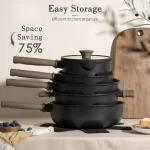 Astercook 19 Pcs Pots and Pans Set Non Stick. Black Titanium Induction Kitchen Cookware Sets. Non toxic Healthy Non Stick Kitchen Cooking Set with Frying Pans Set. PFAS PTFE PFOA PFOS Free - Image 2